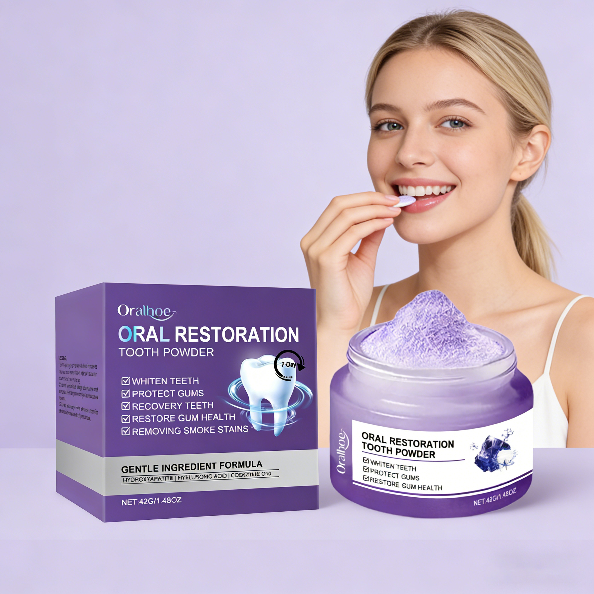 Teeth Whitening Or Bleaching - ORALHOE Restoration Tooth Powder Purple Teeth