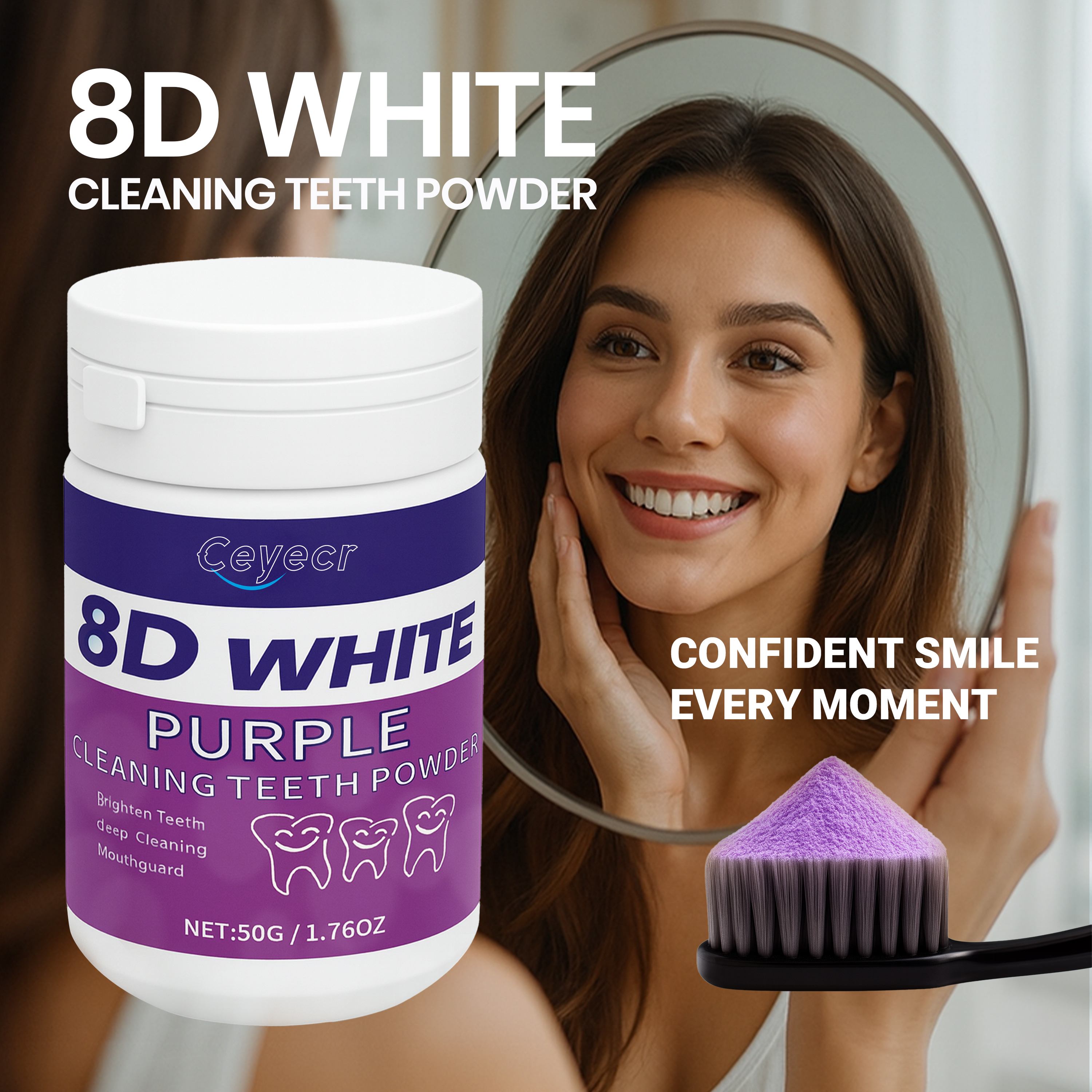 Teeth Paint Whitening - 8D white Teeth Whitening Powder, 50g/1.76.Oz