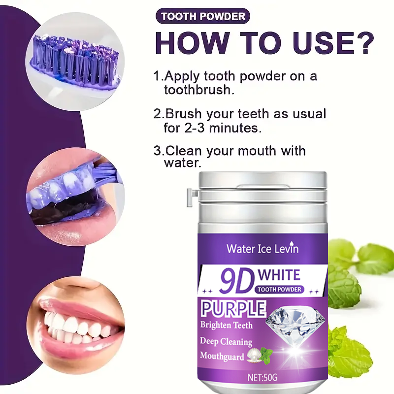 9D White Purple Toothpowder. B - огляд і ціна Teeth Paint Whitening