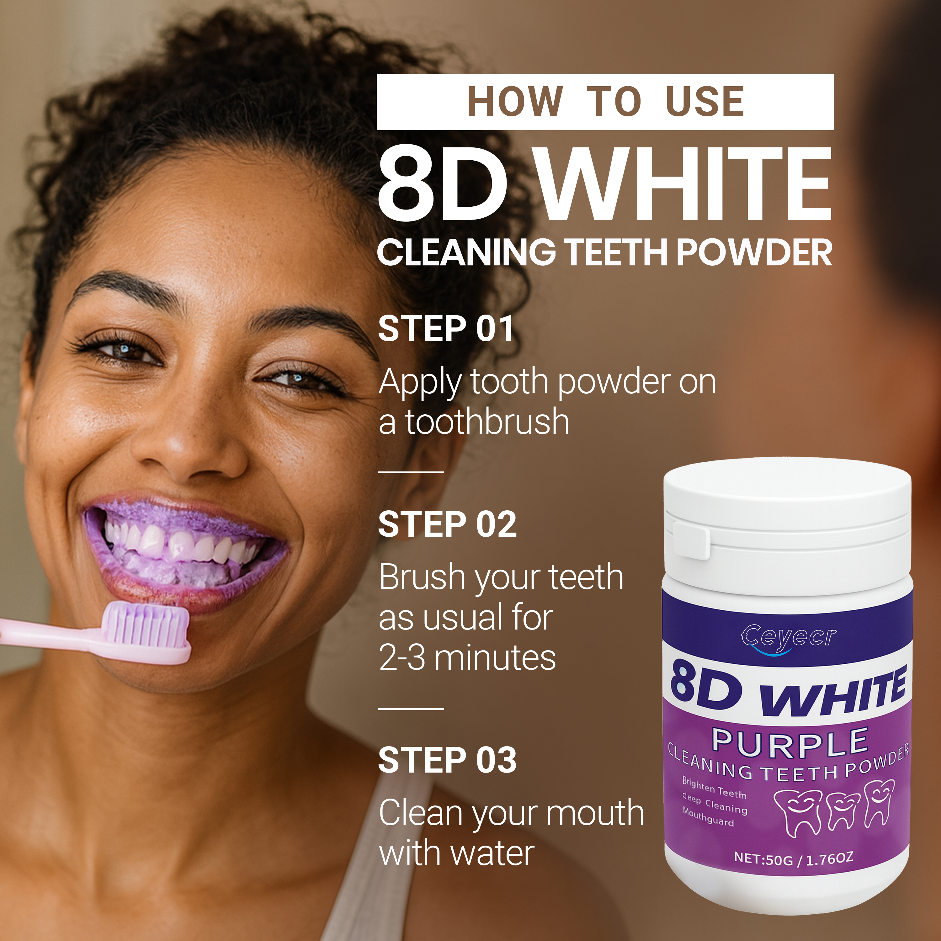 8D white Teeth Whitening Powde - огляд і ціна Teeth Paint Whitening